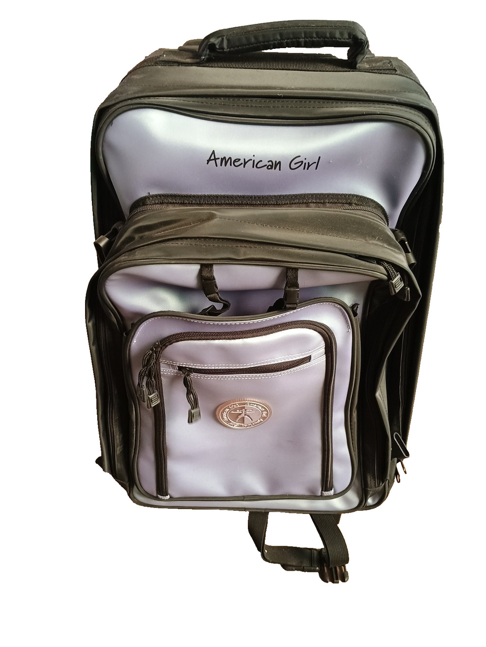 Vtg American Girl Luggage Purple Full Size Rolling Suitcase w doll Backpack HTF